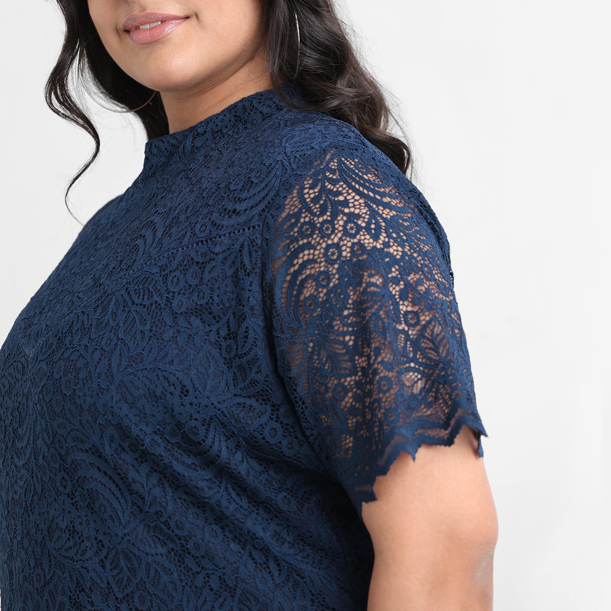 Teal plus size knit lace top