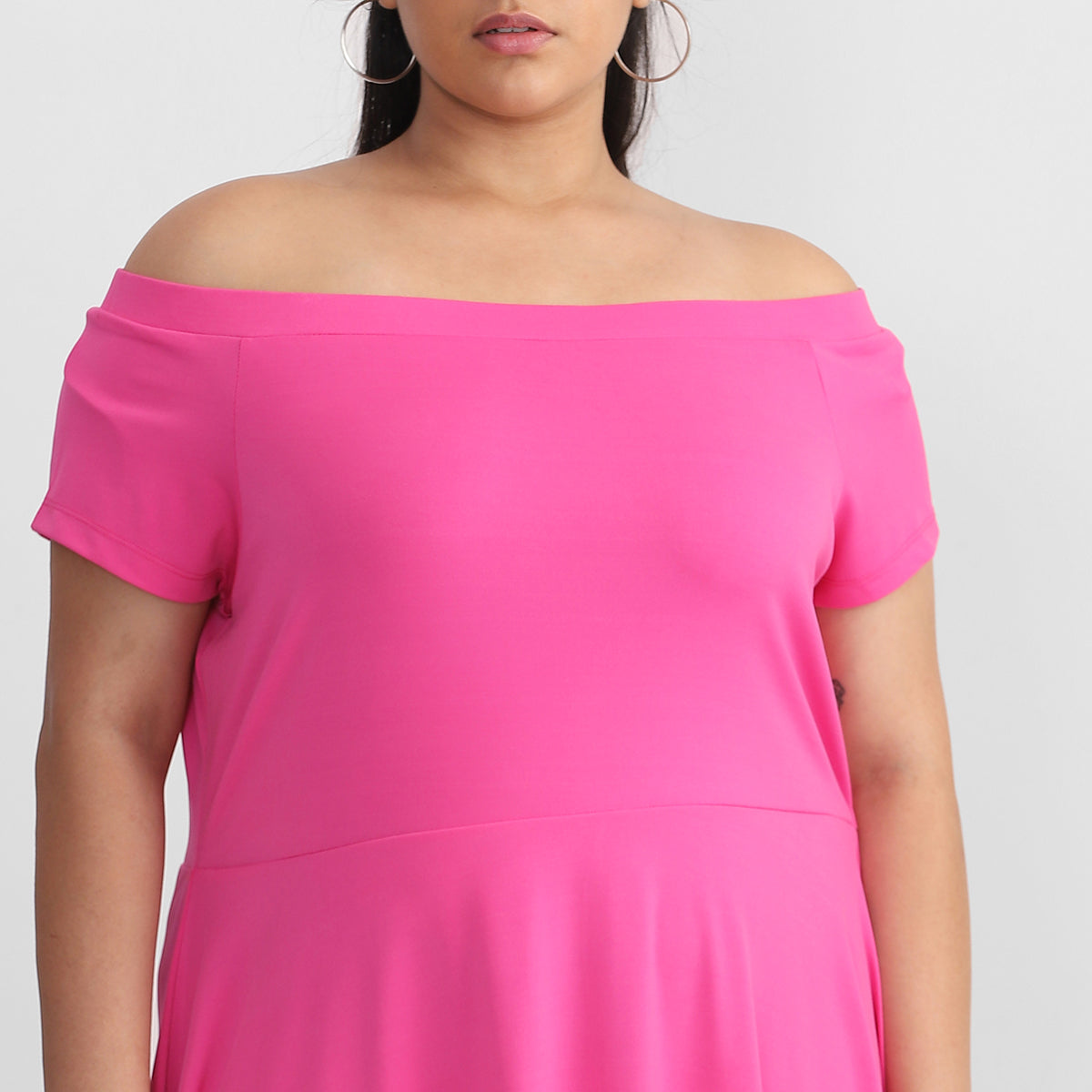 Hot Pink Off-Shoulder Dress For Plus Size Women