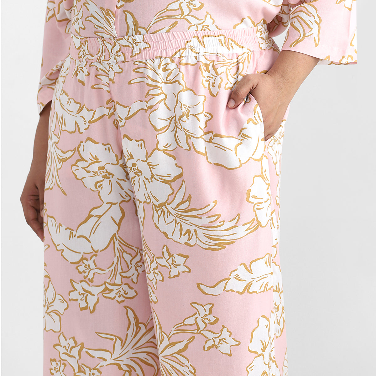 Pink Floral Rayon Plus Size Ethnic Co-ord Set