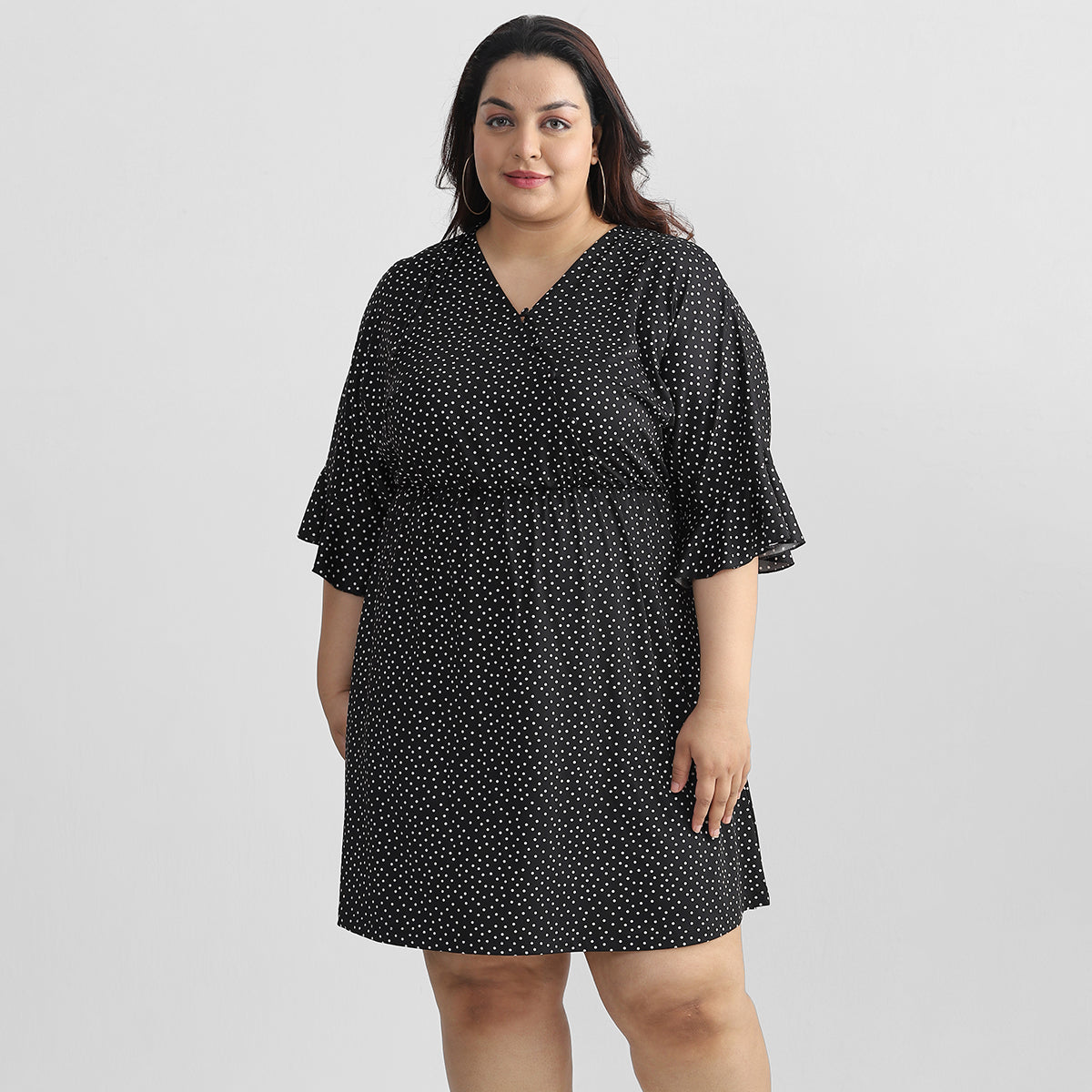 Plus Size Black Polka Dot Dress 