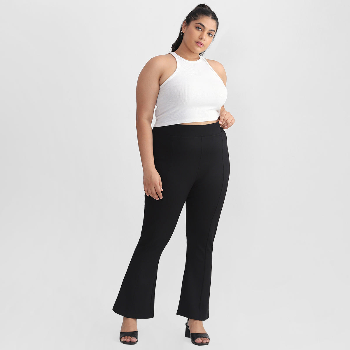 Simple Black Flare Pants For Plus Size Women