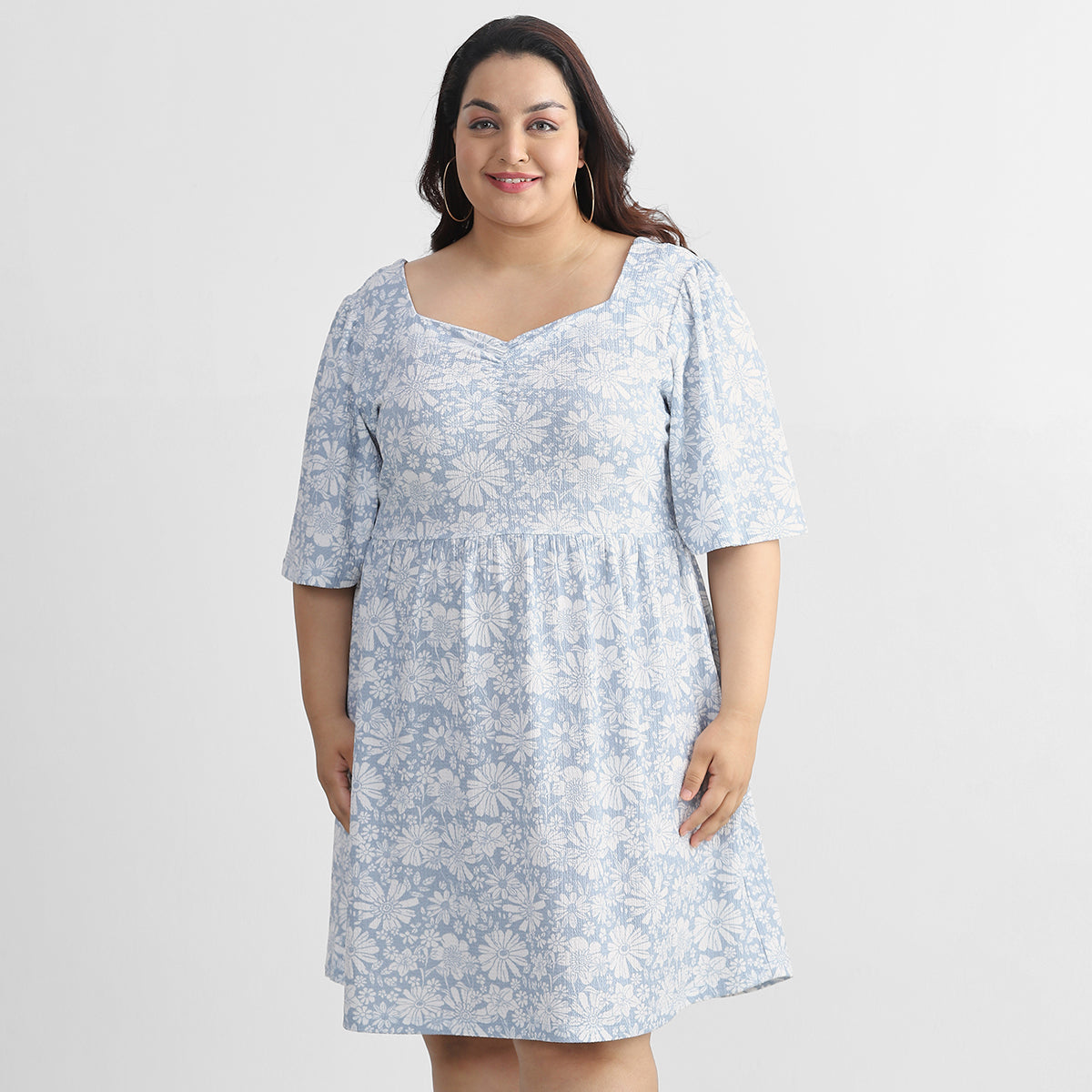 Plus Size Powder Blue Floral Dress 