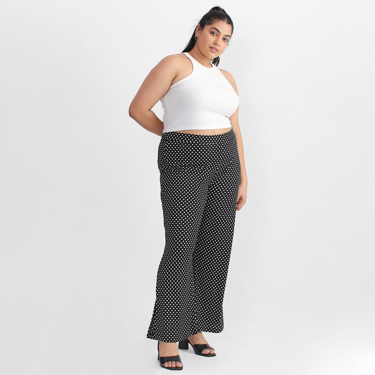 Black Polka Dot Flare Pants For Plus Size Women