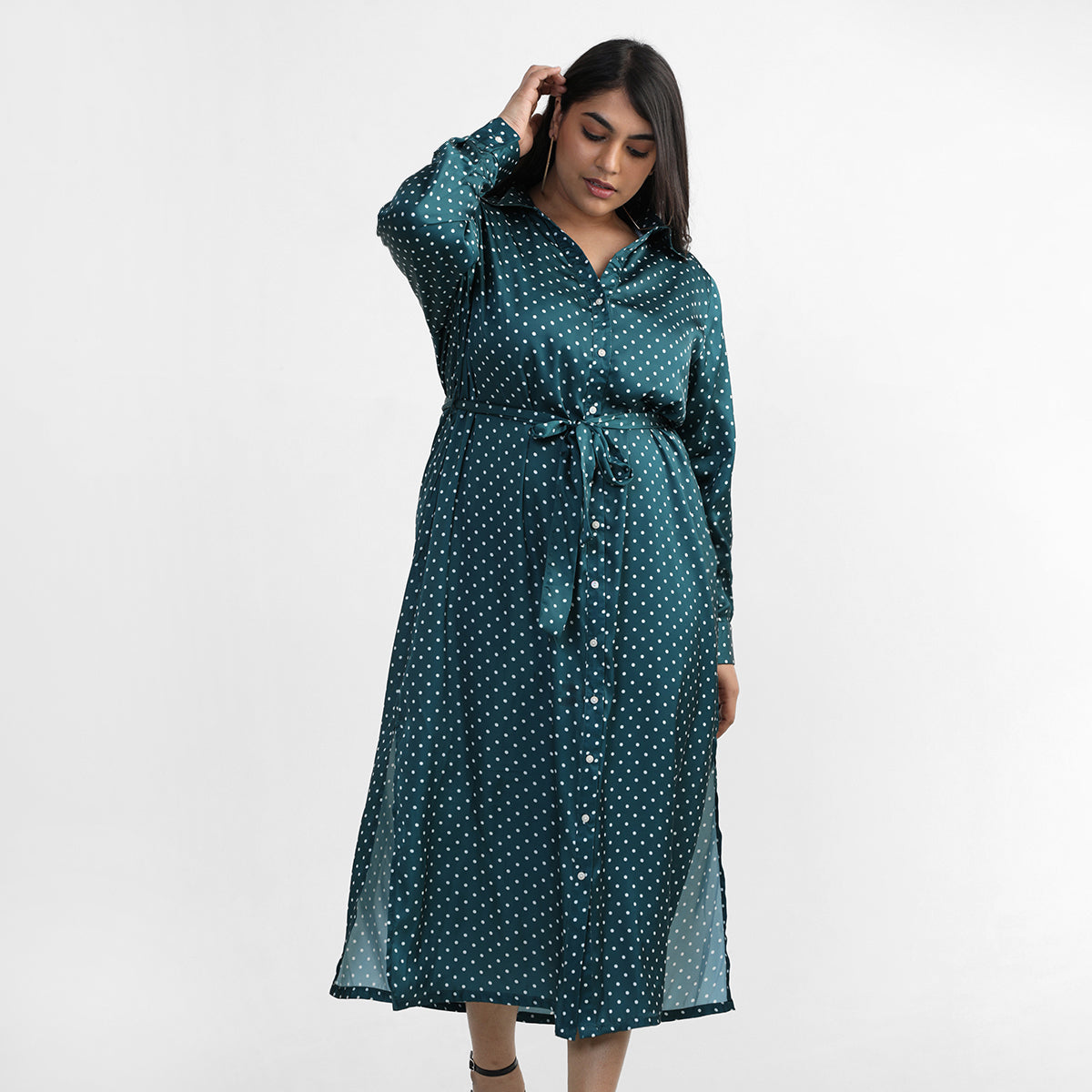 Plus Size Deep Forest Tie Dress 