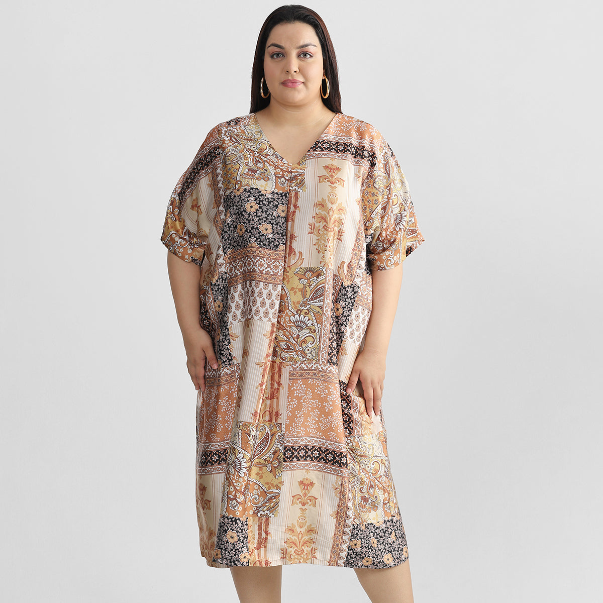 Plus Size Golden Patchwork Kaftan 