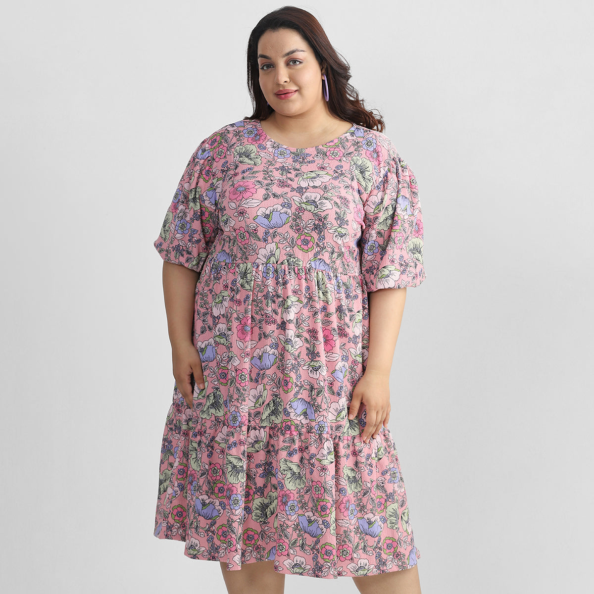 Rose Floral Midi Dress For Plus Size Women