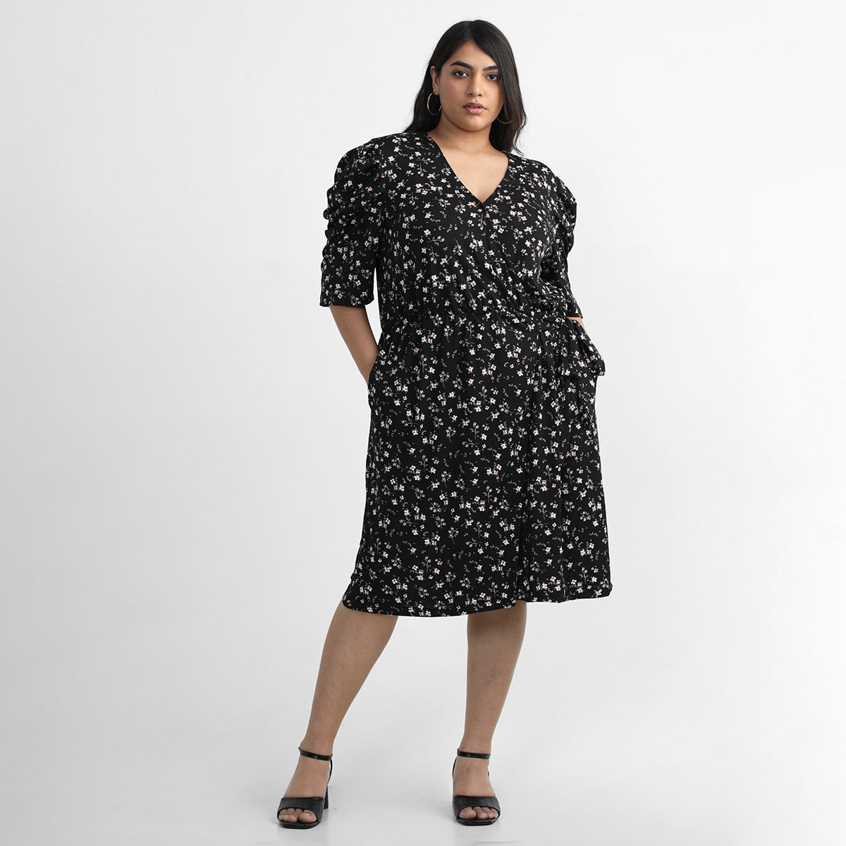 Black Jasmine Wrap Dress For Plus Size Women