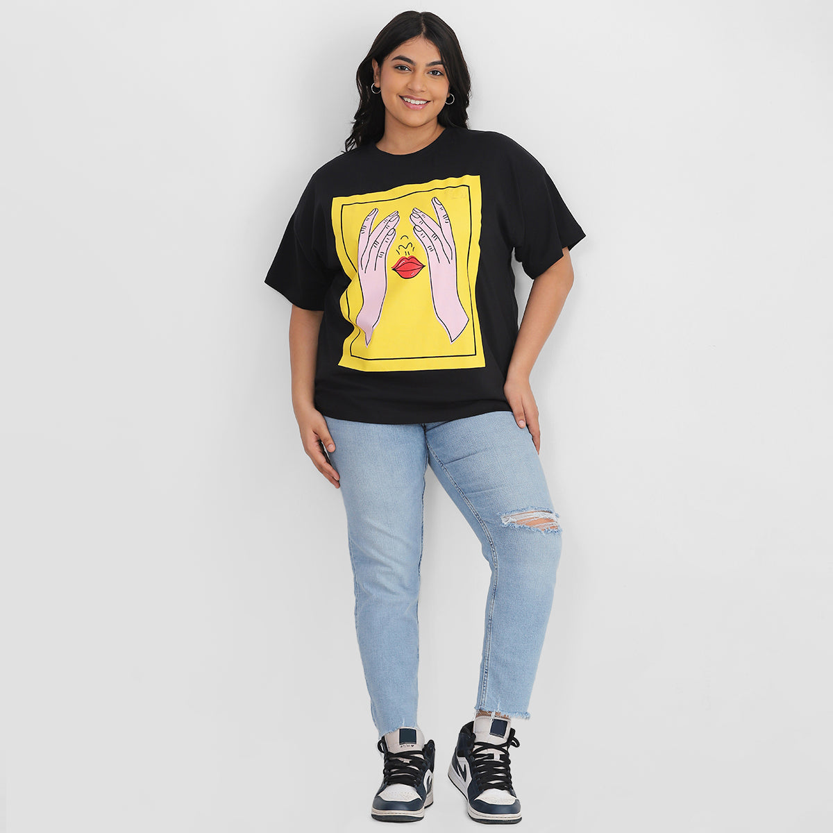 Rose Lips Black T-shirt For Plus Size Women