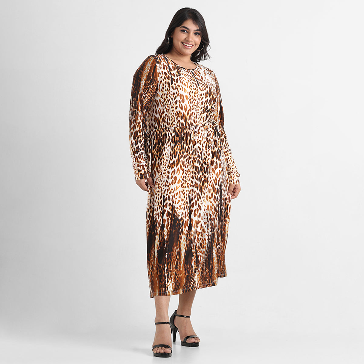 Animal print plus size fit and flare knit dress