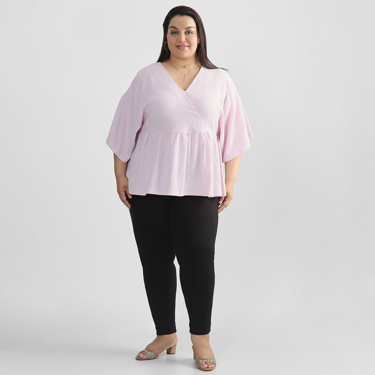 Plus Size Pink Wrap Top 