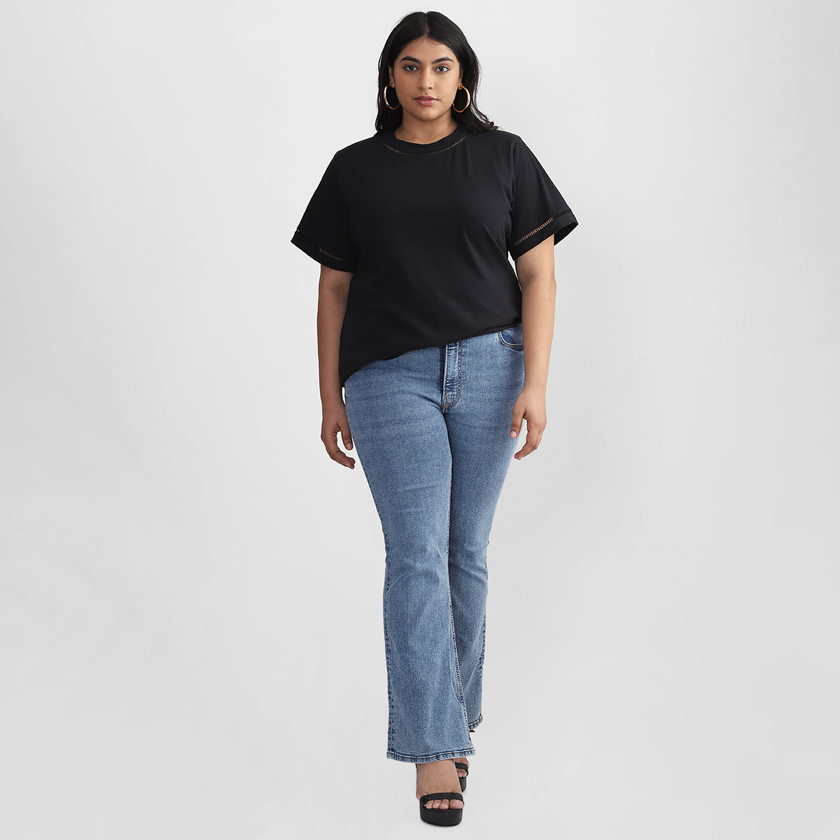 Plus Size Lace Insert Basic T-shirt 