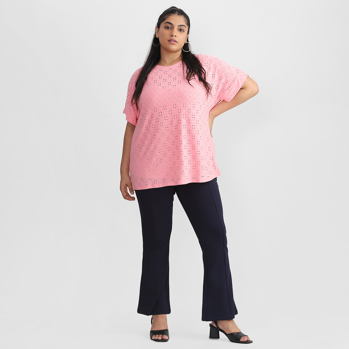 Plus Size Pastel Pink Cutout Top 