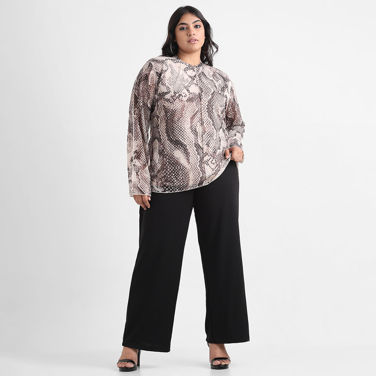 Animal print overlock detail plus size mesh top