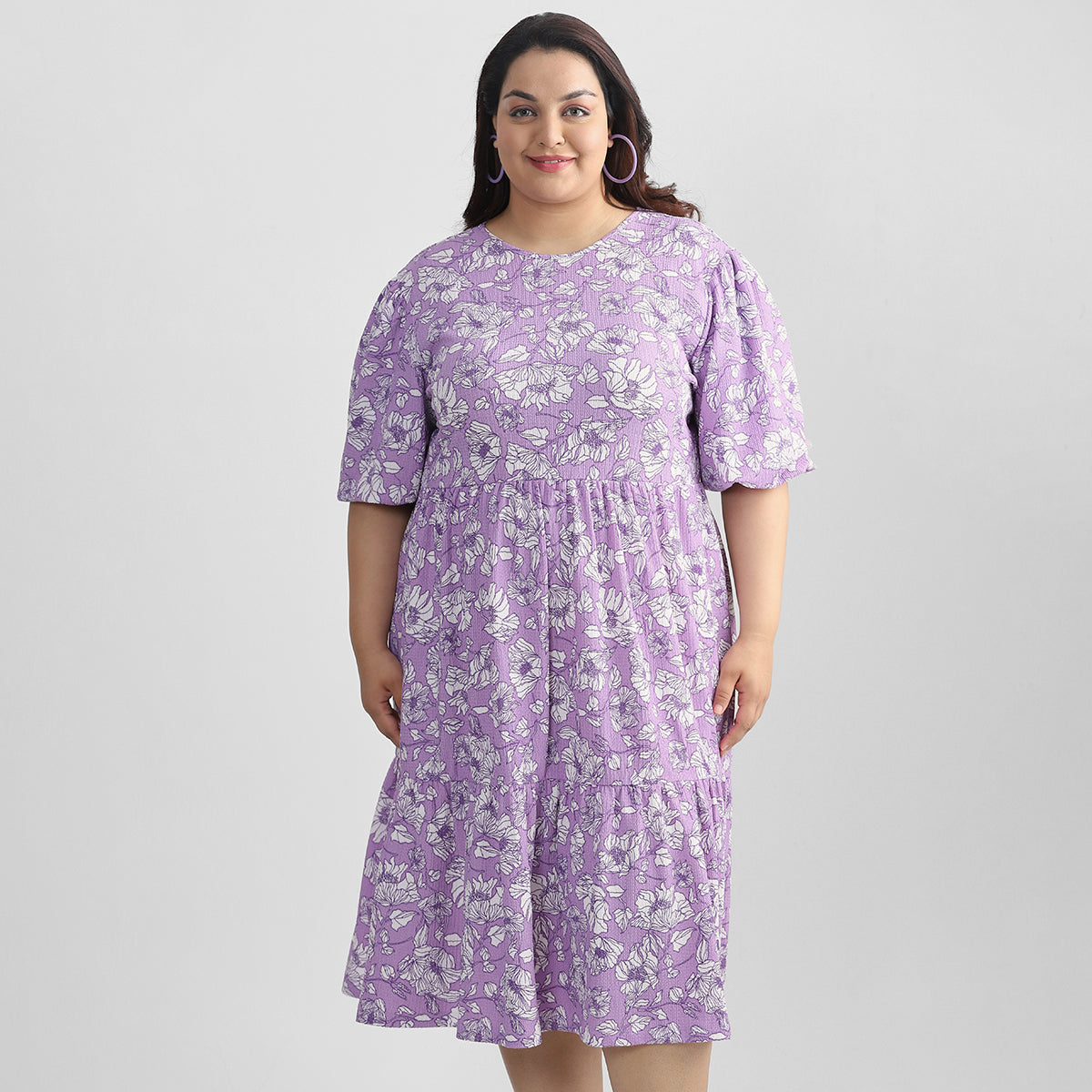 Plus Size Lavender Floral Mini Dress 