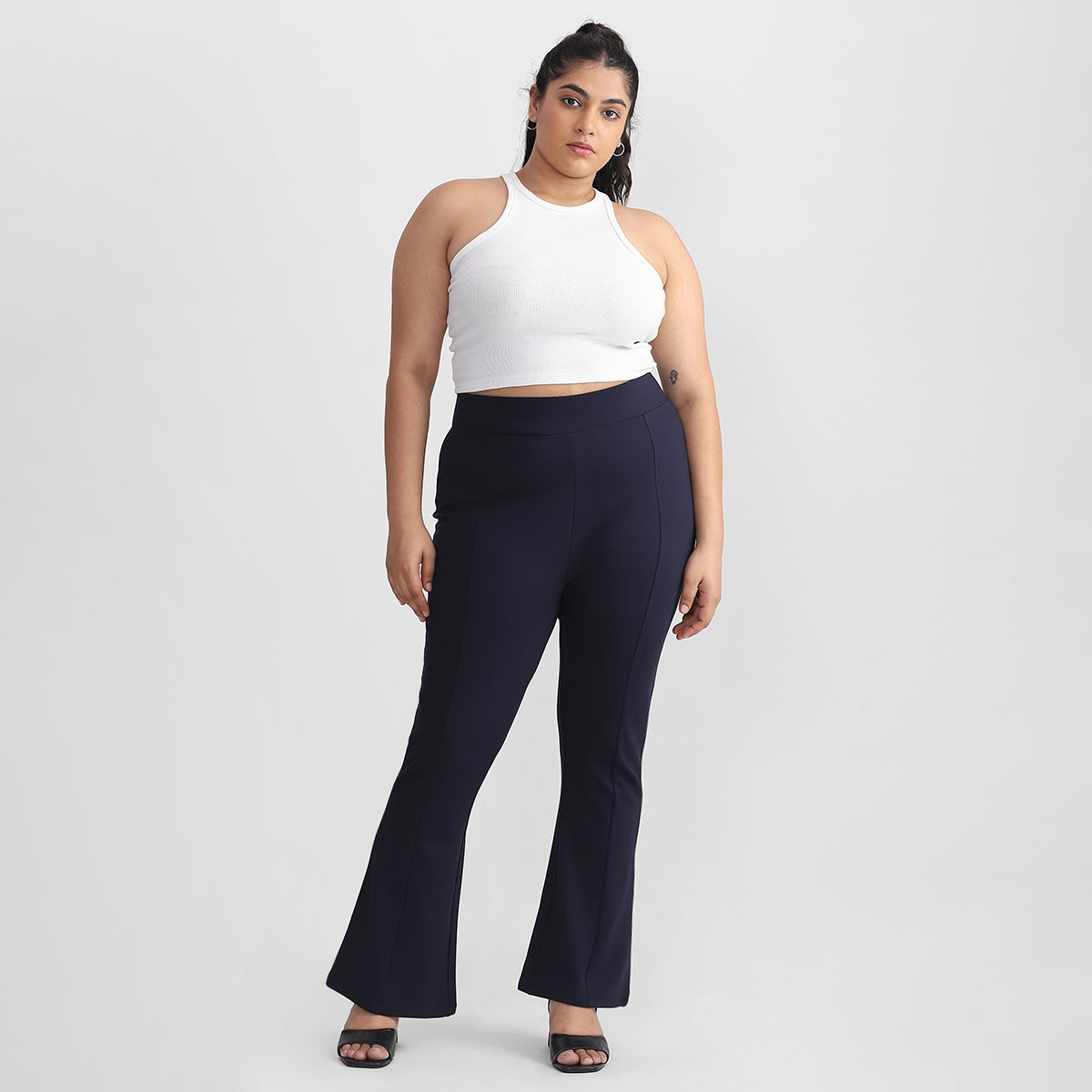 Navy Blue Flare Pants For Plus Size Women