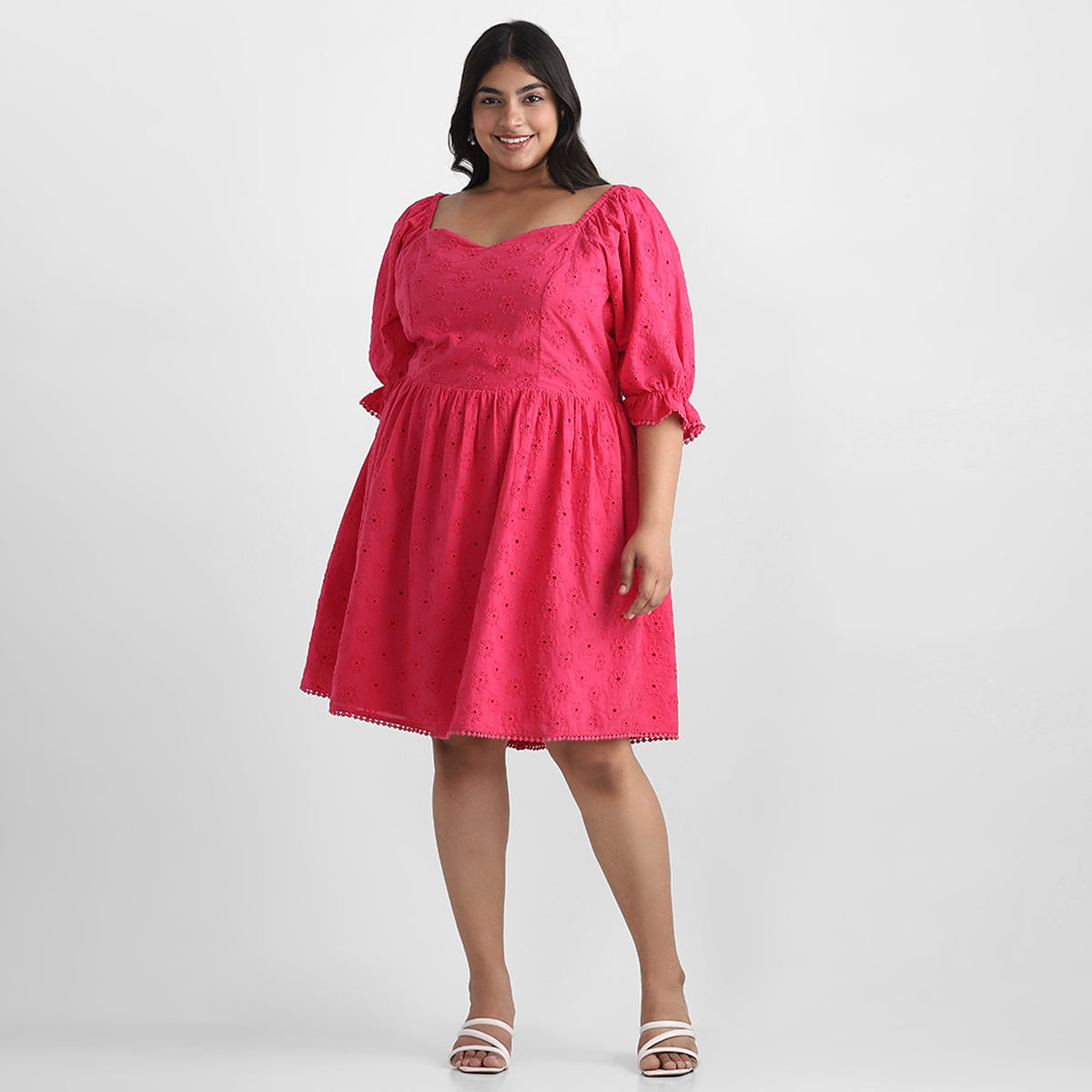 Pink Schiffli Plus Size Short Dress