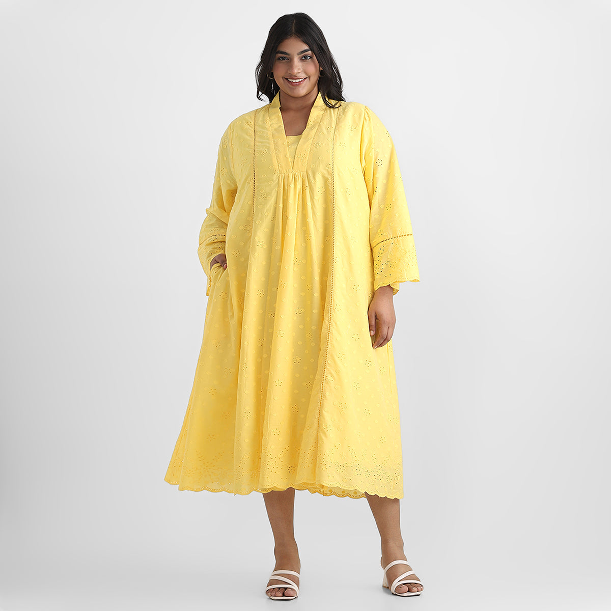 Cotton Schiffli Ethnic Plus Size Dress