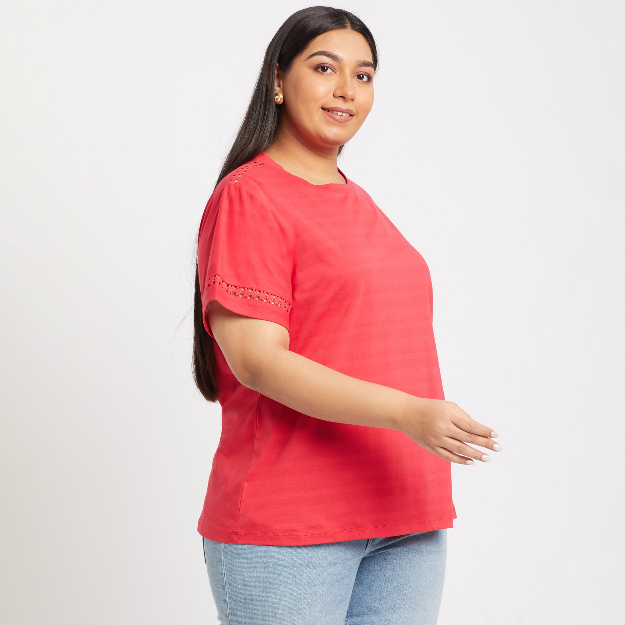 Pink Lace Plus Size Cotton Jersey Tshirt