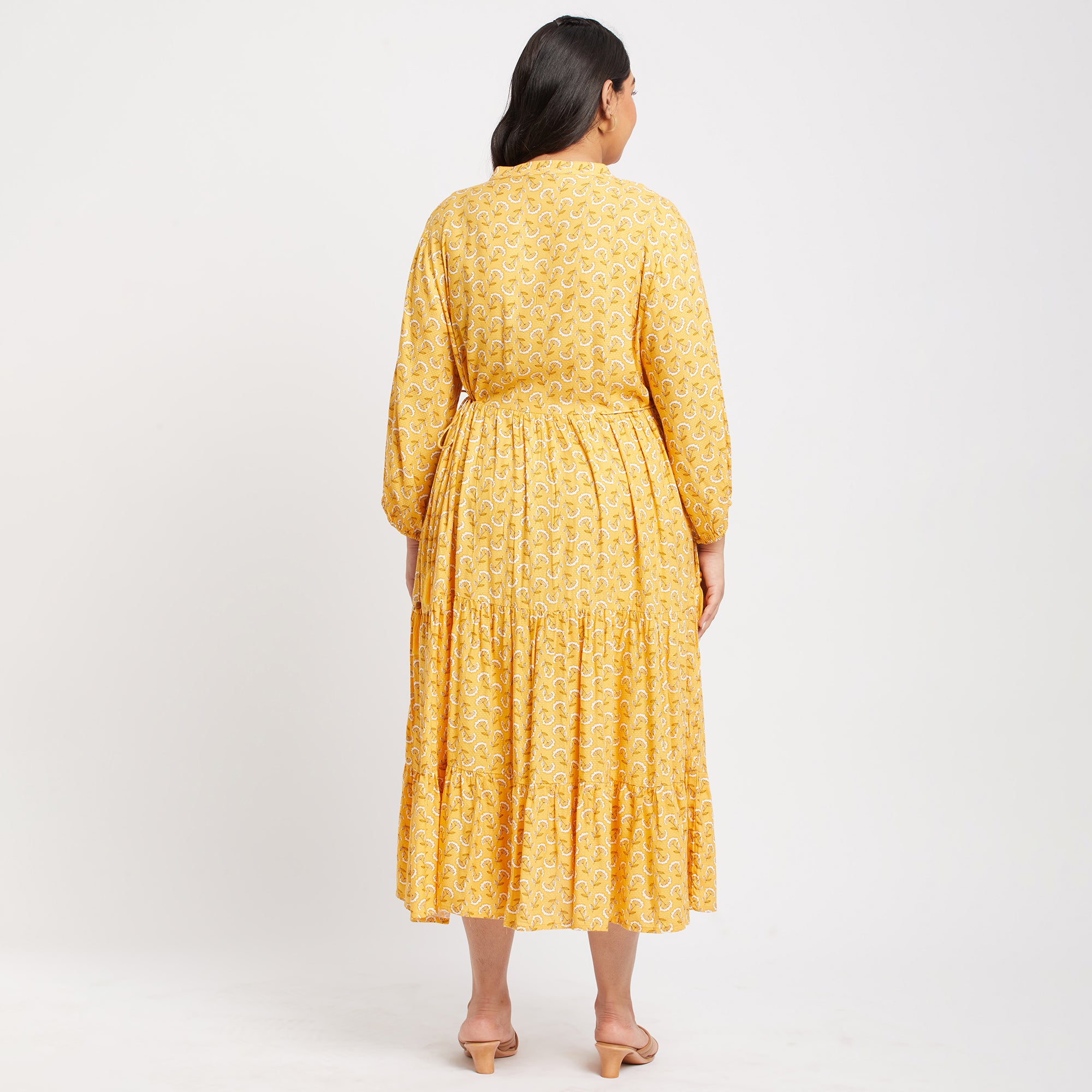 Mustard Print Ethnic Plus Size Maxi