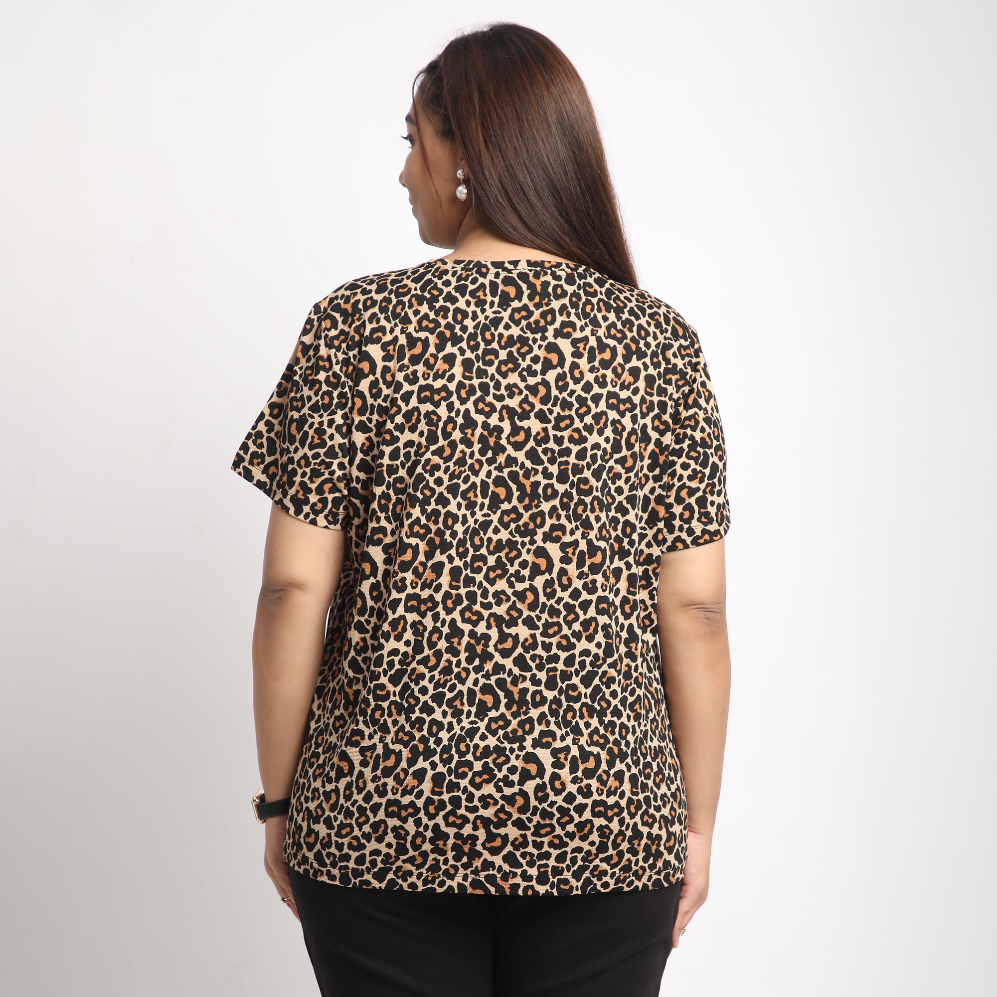 Animal Print Knit Round Neck Top Back View
