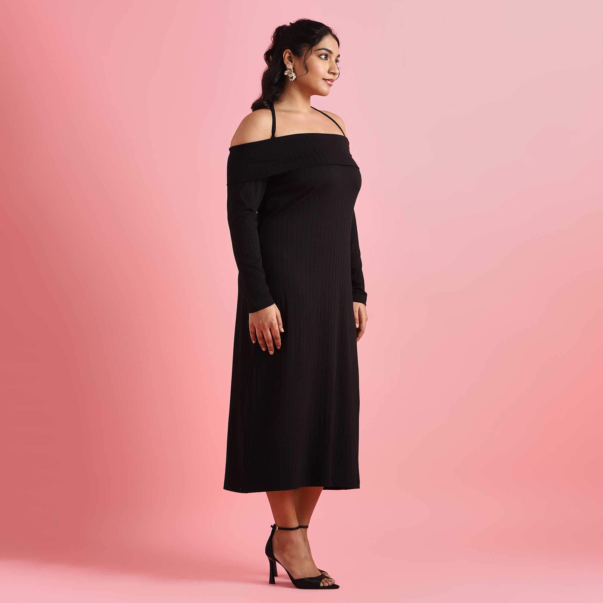 Black Rib Plus Size Off-Shoulder Bodycon Dress