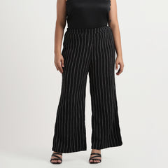 Black and White Stripes Textured Knit Flared Plus Size Pants