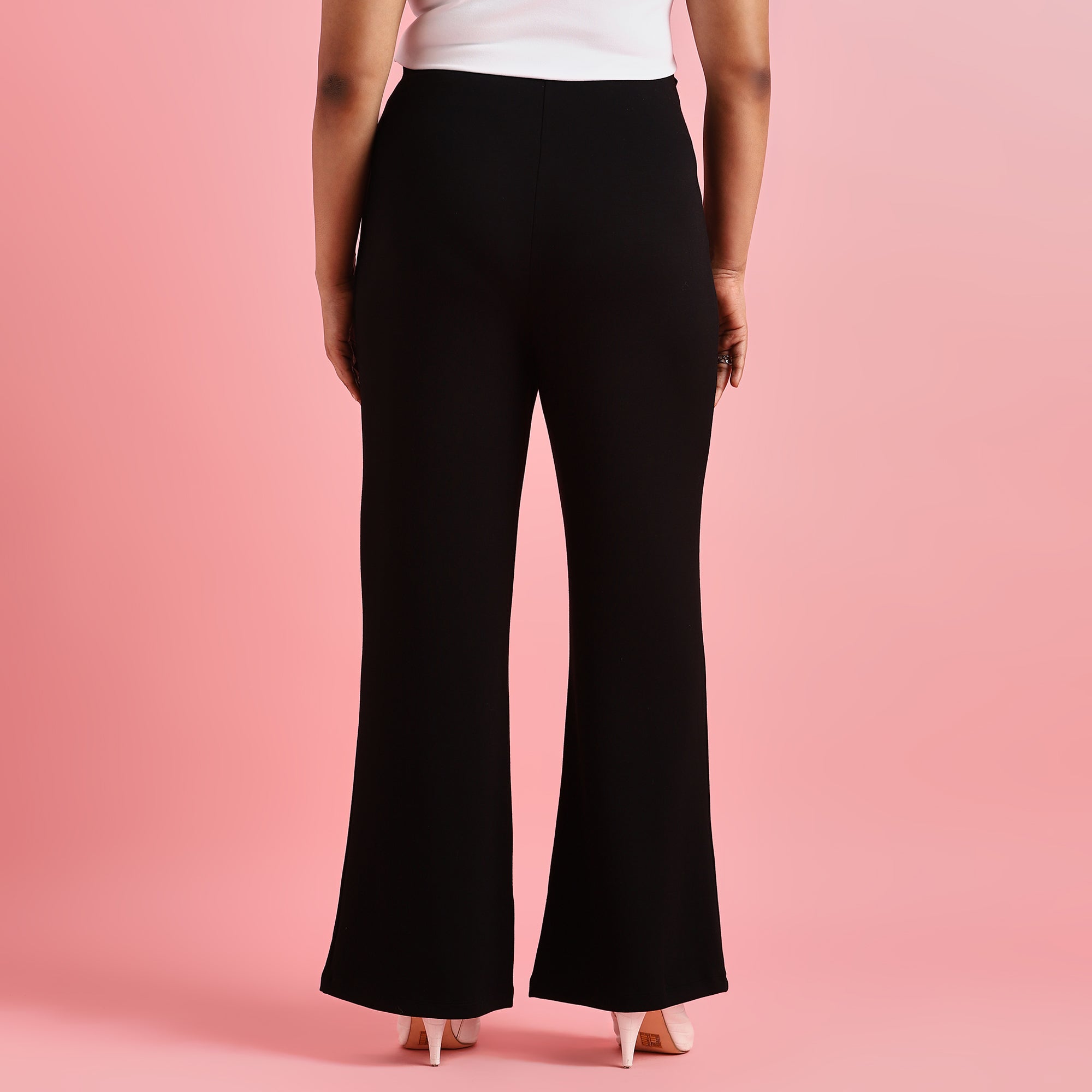 Black Knot Detail Plus Size Scuba Flare Pants