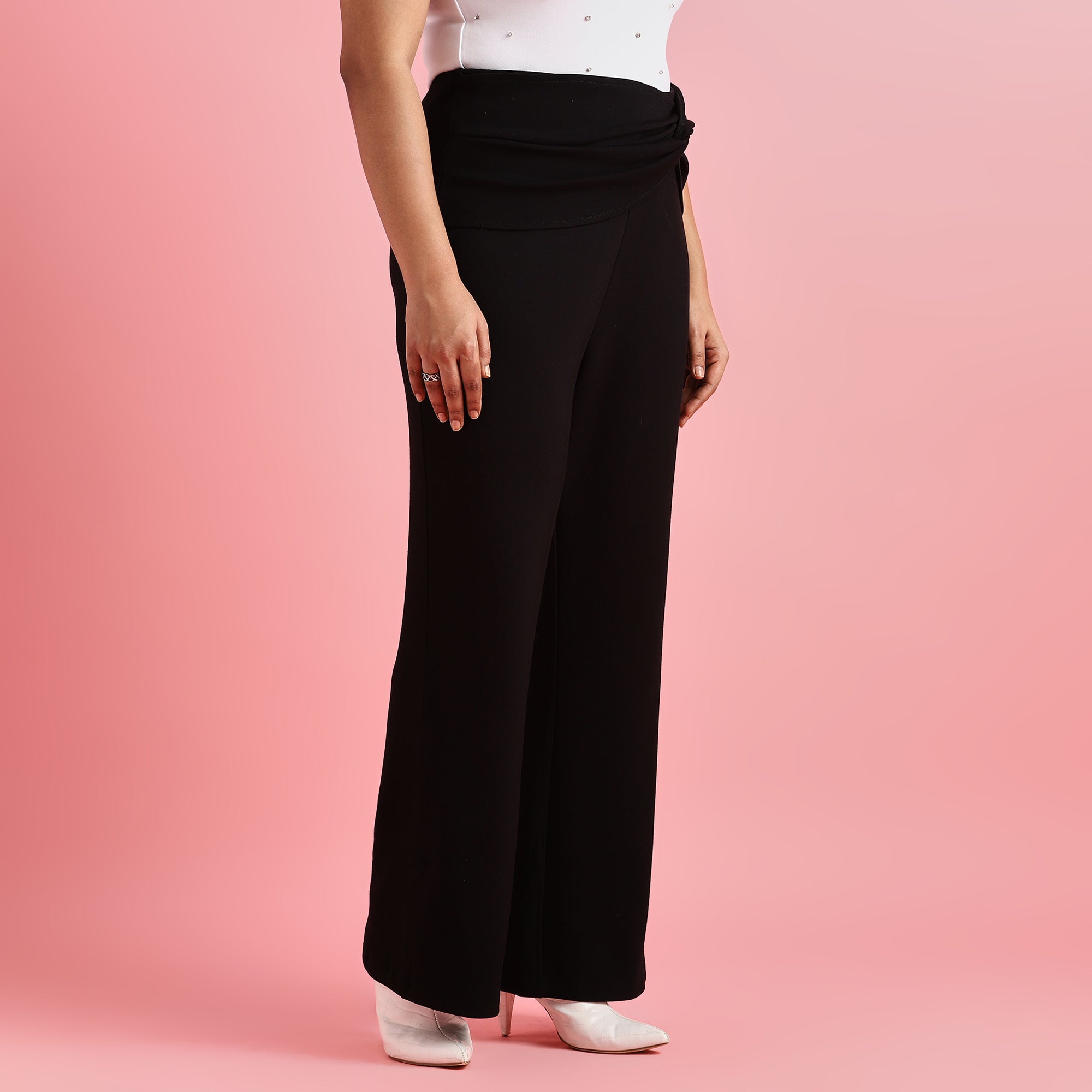 Black Knot Detail Plus Size Scuba Flare Pants