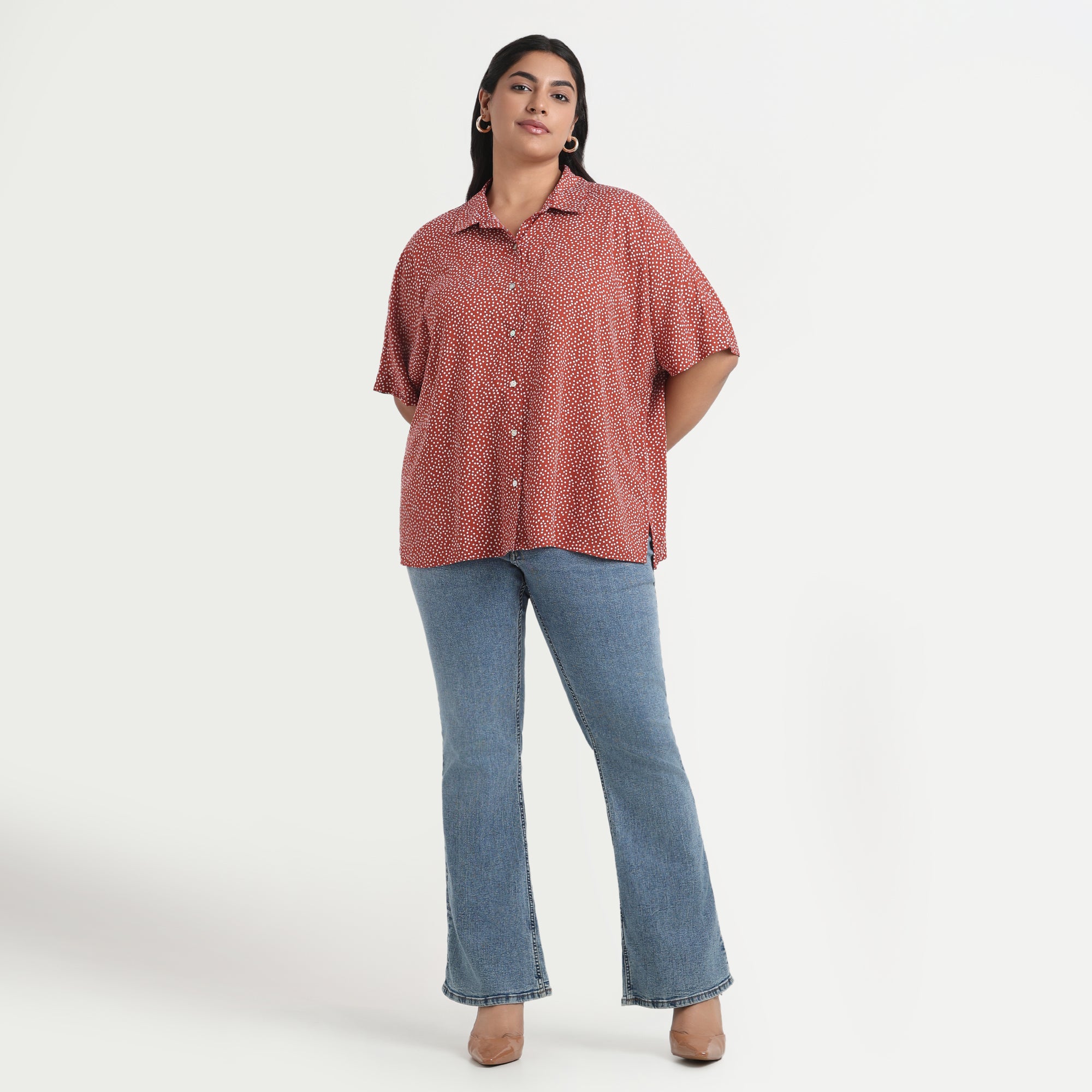 Comfortable brown drop shoulder shirt in plus size
