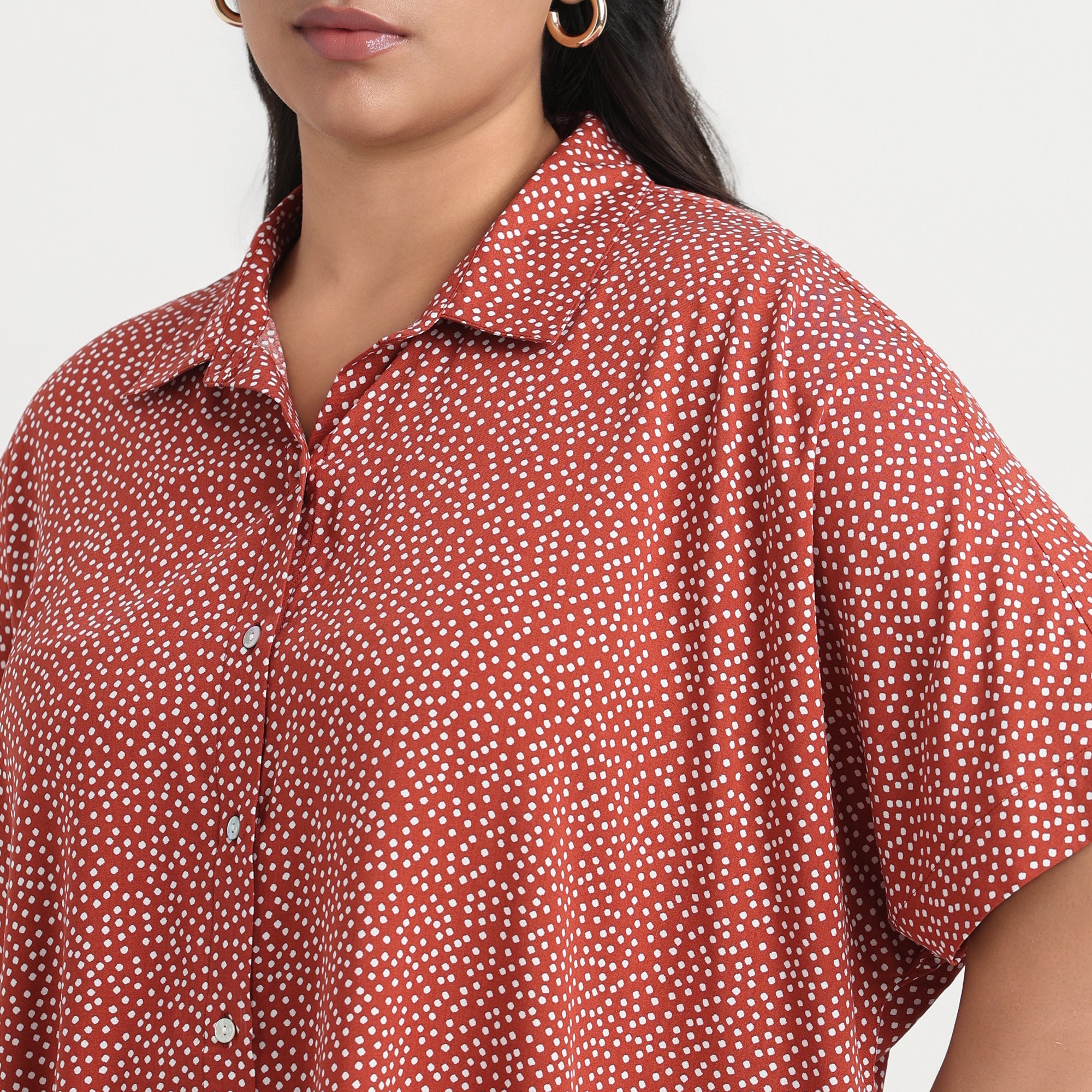 Brown drop shoulder shirt, relaxed plus size fit
