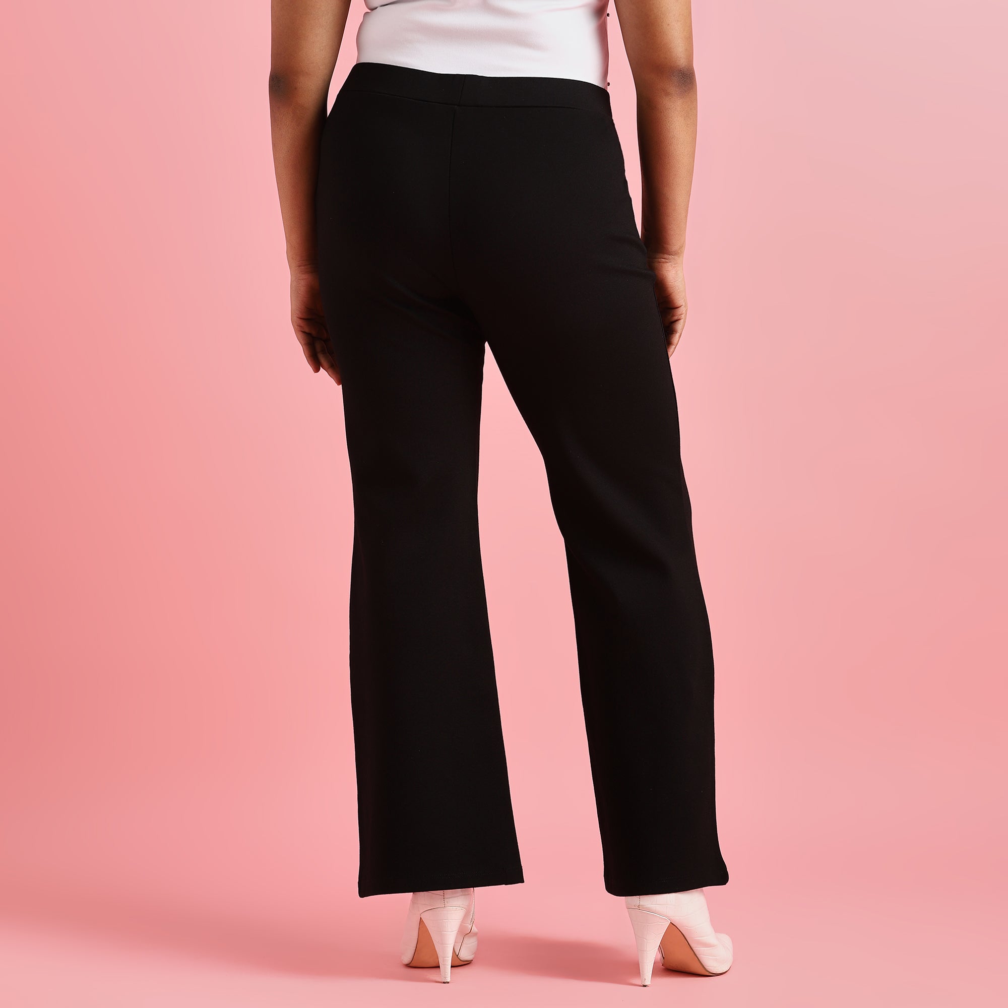 Black Plus Size Fit and Flare Zipper 4-Way Stretch Pants