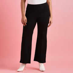 Black Plus Size Fit and Flare Zipper 4-Way Stretch Pants