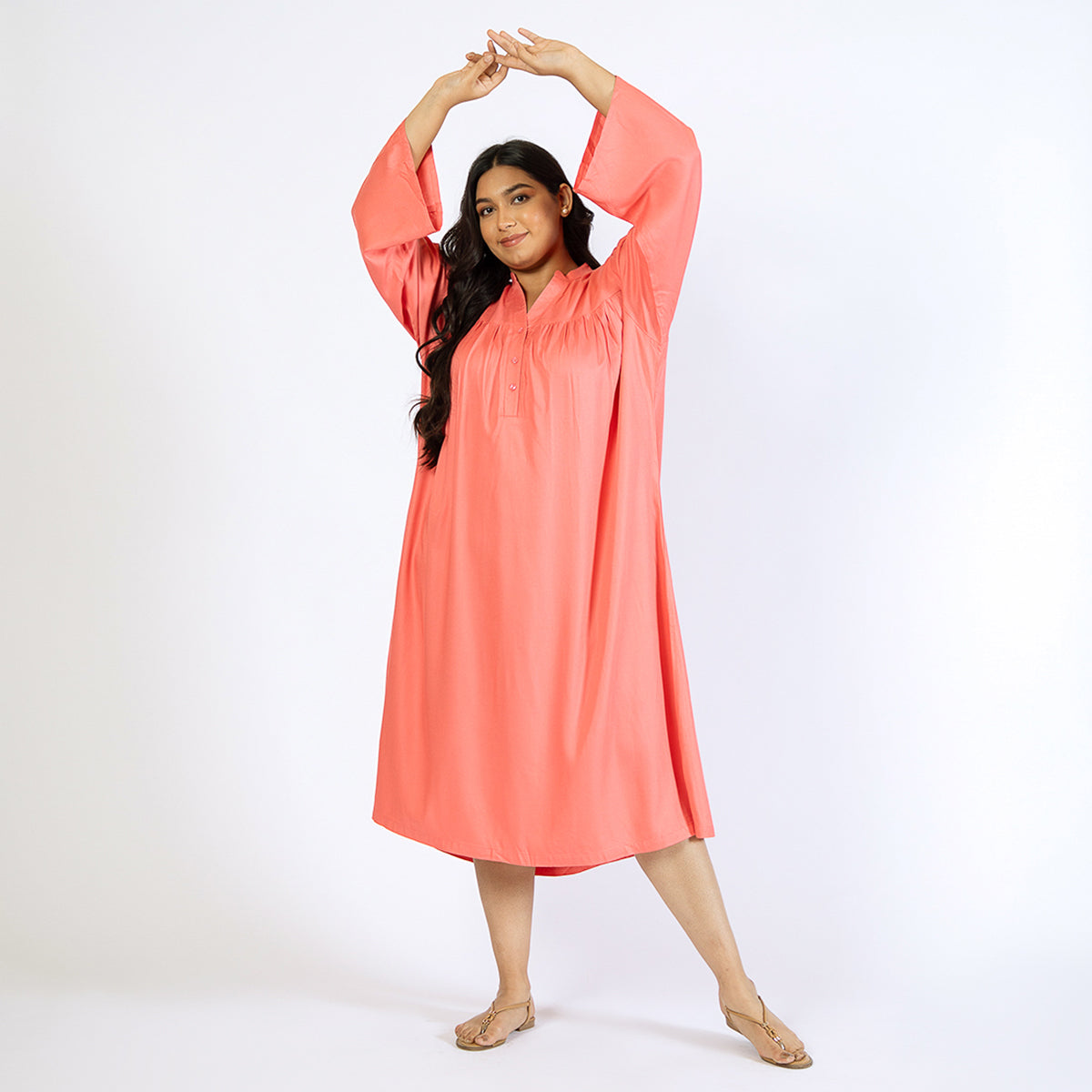 Coral Print Plus Size Rayon Night Dress