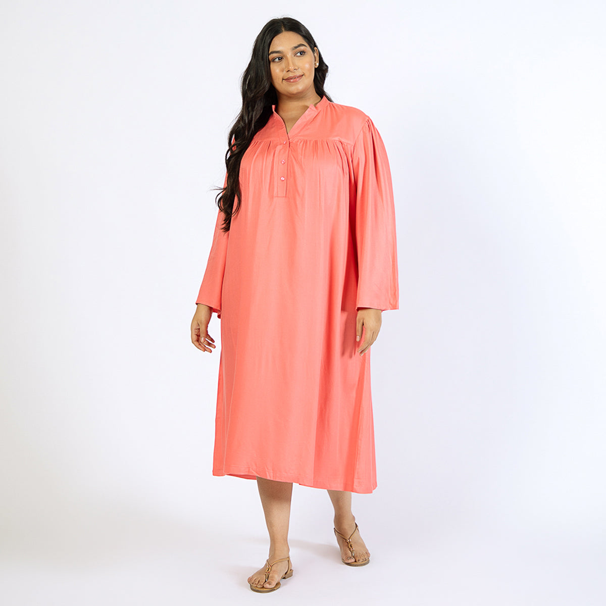 Coral Print Plus Size Rayon Night Dress