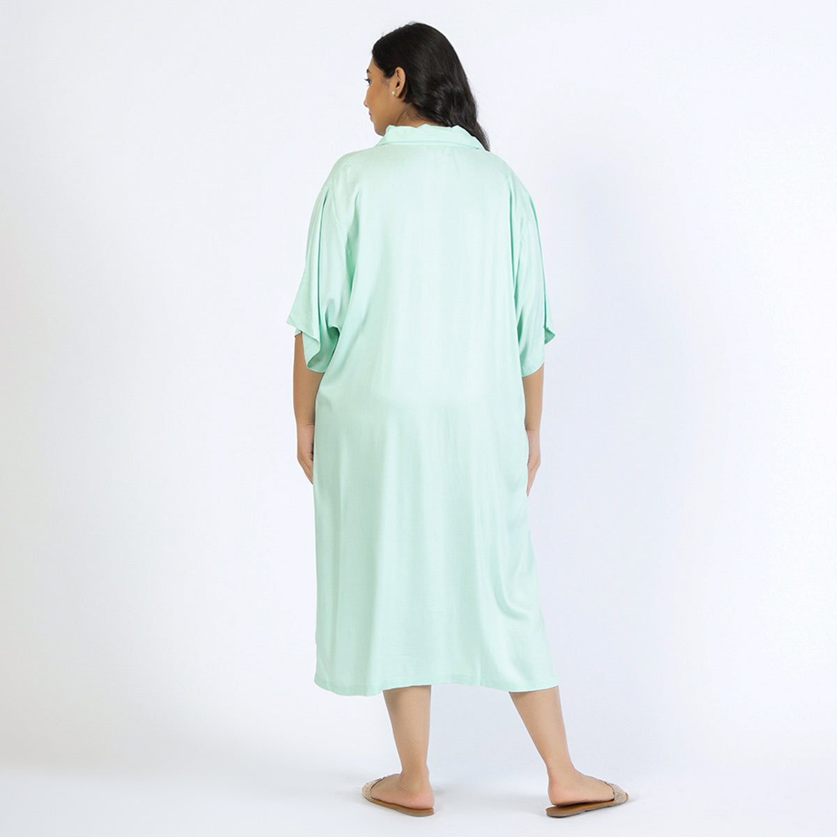 Light Green Plus Size Rayon Collared Kaftan