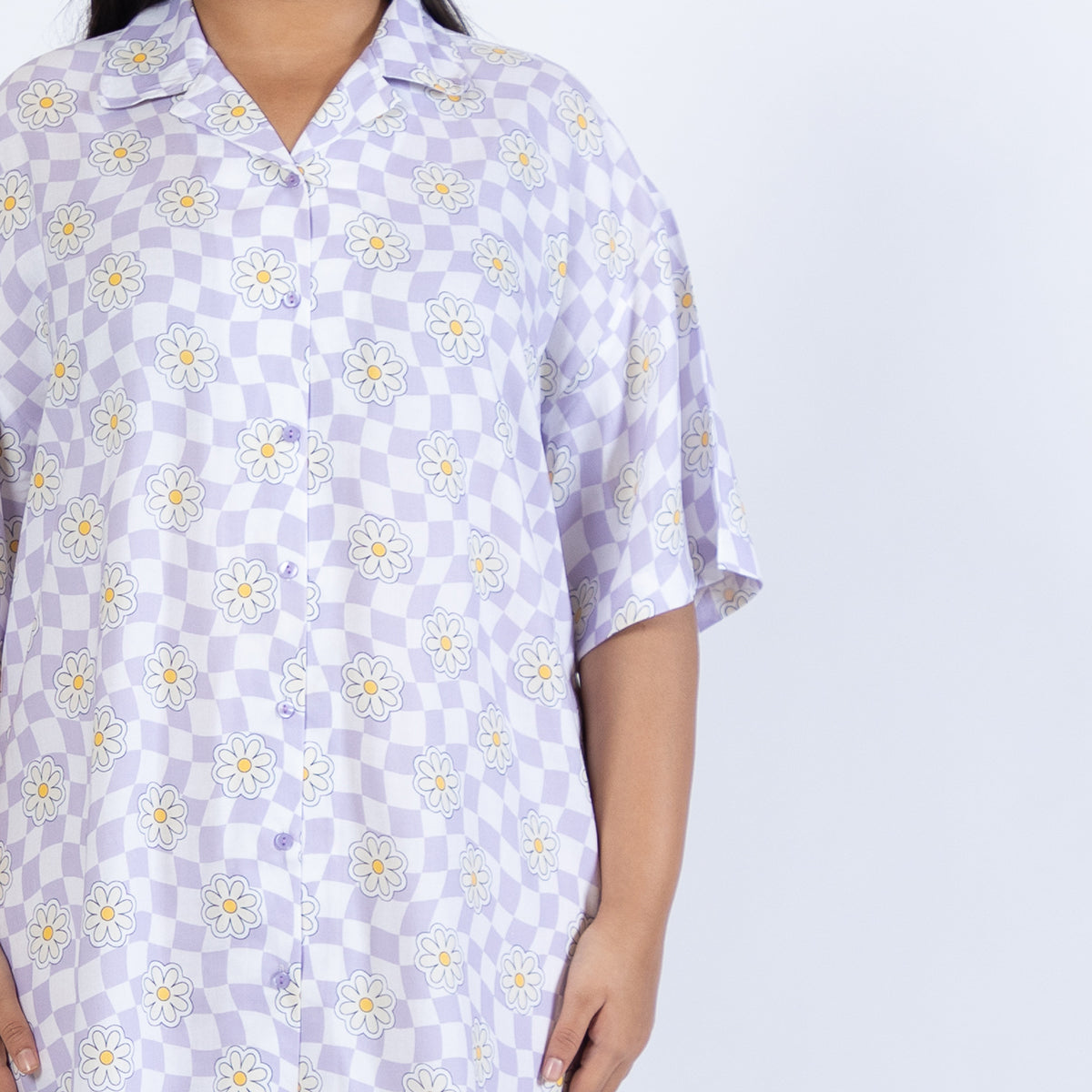 Lilac Printed Plus Size Rayon Shirt Dress