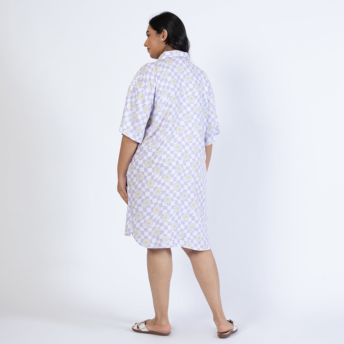 Lilac Printed Plus Size Rayon Shirt Dress