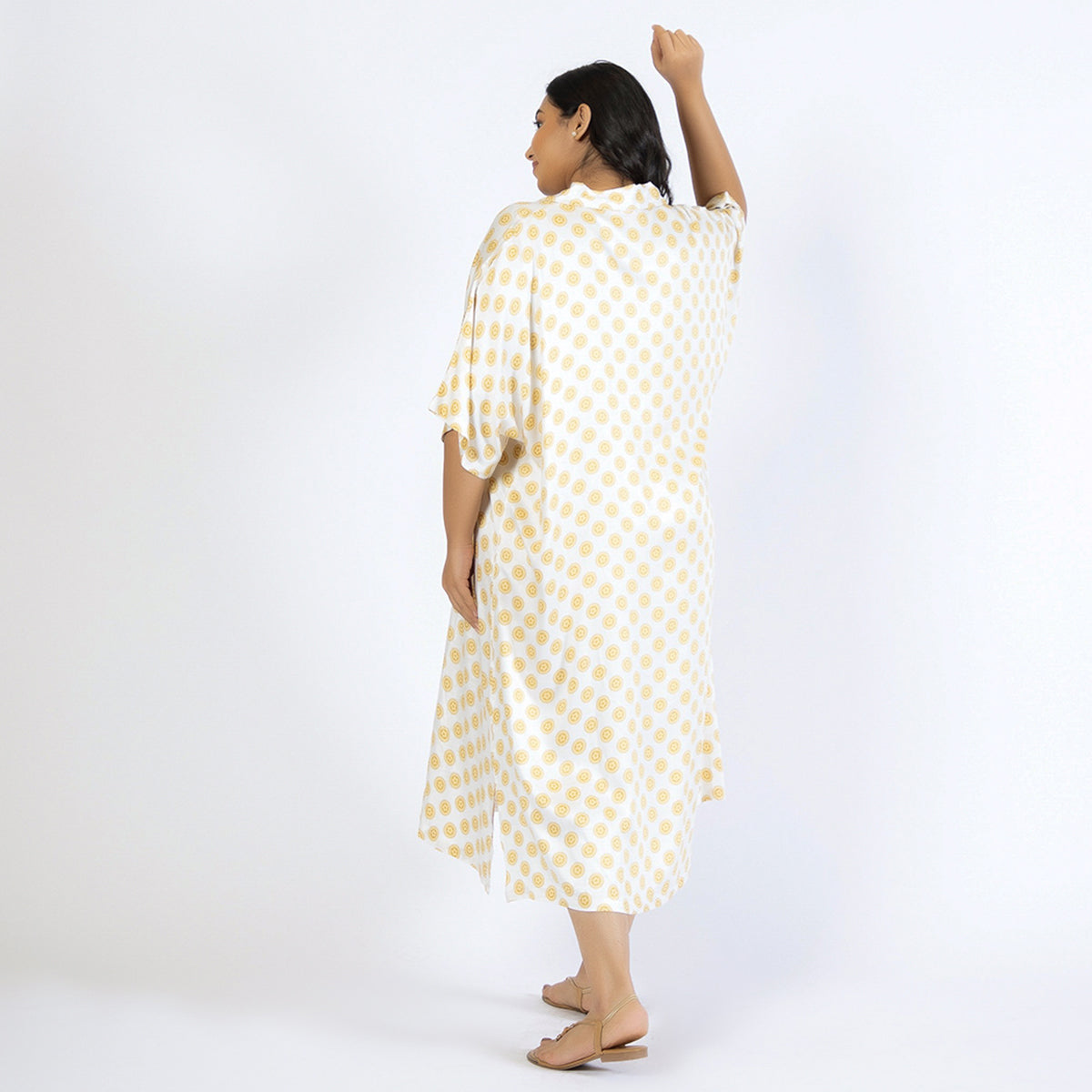 Off-White Printed Plus Size Rayon Collared Kaftan