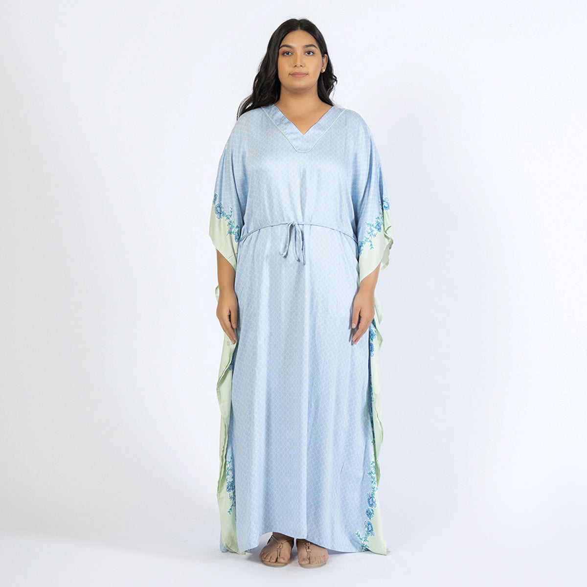 Blue Border Print Plus Size Rayon Kaftan Product Image 4