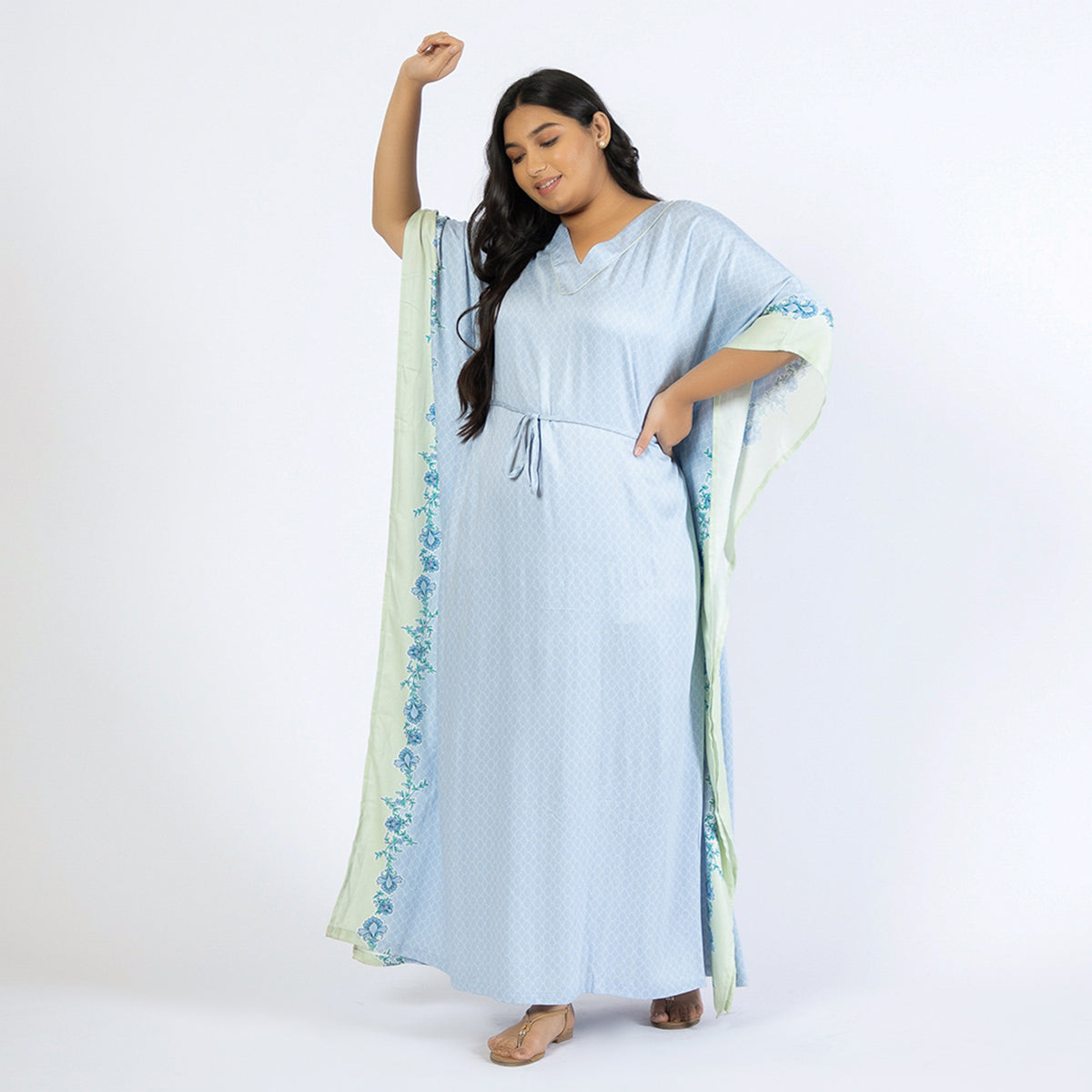 Blue Border Print Plus Size Rayon Kaftan Product Image 2