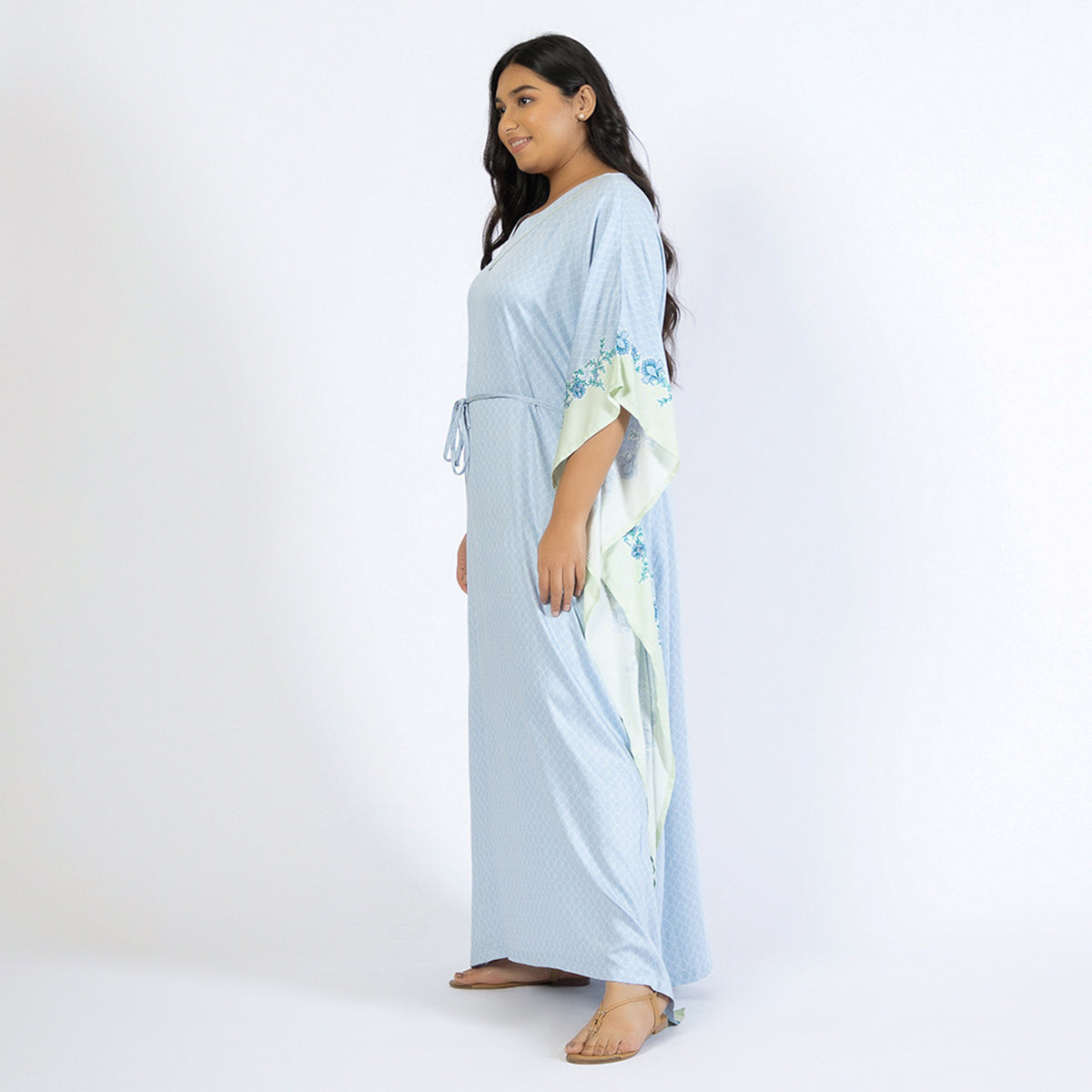 Blue Border Print Plus Size Rayon Kaftan Product Image 3