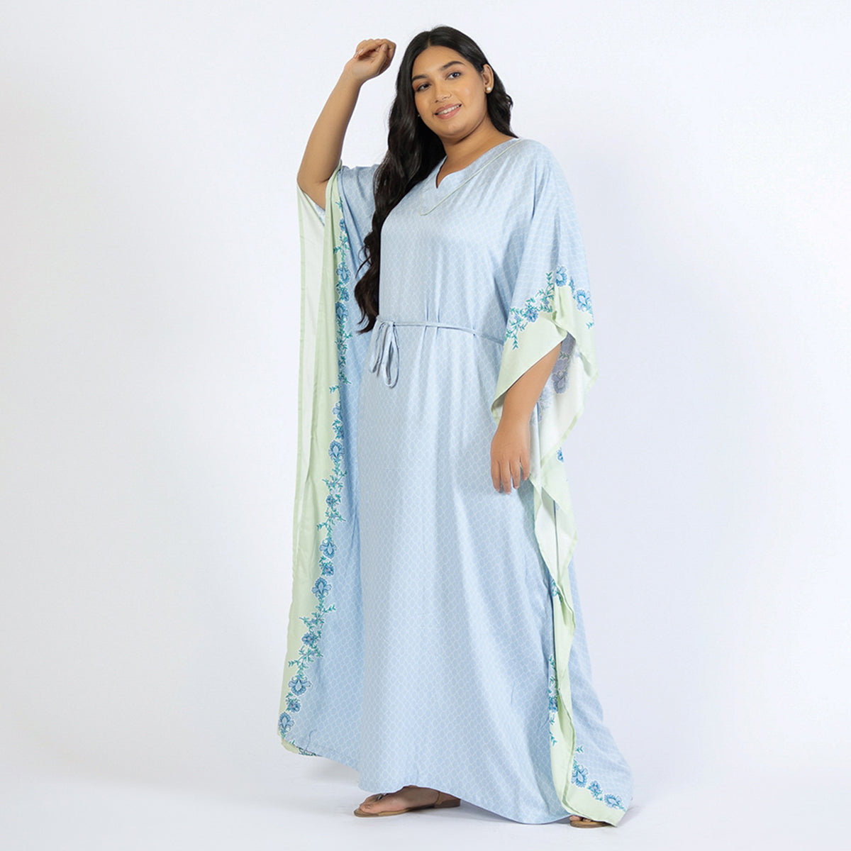 Blue Border Print Plus Size Rayon Kaftan Product Image 1