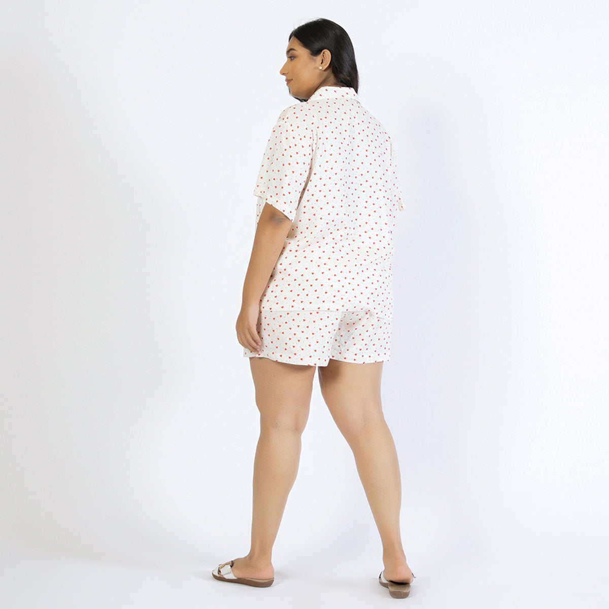 Off-White Heart Print Plus Size Rayon Short Set