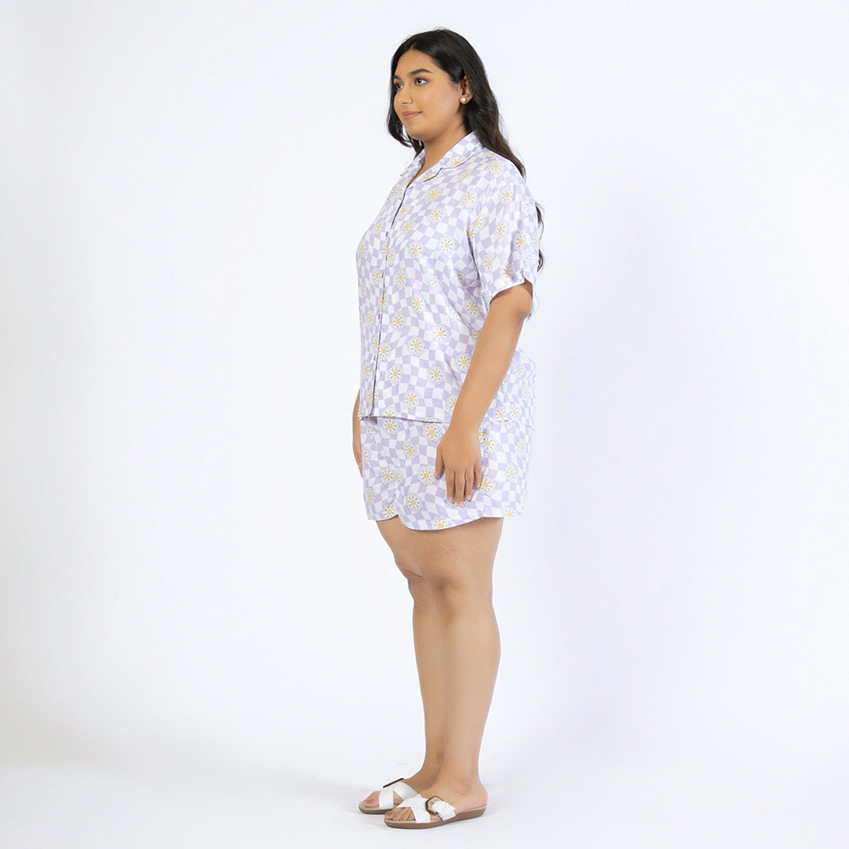 Lilac Printed Plus Size Rayon Short Set