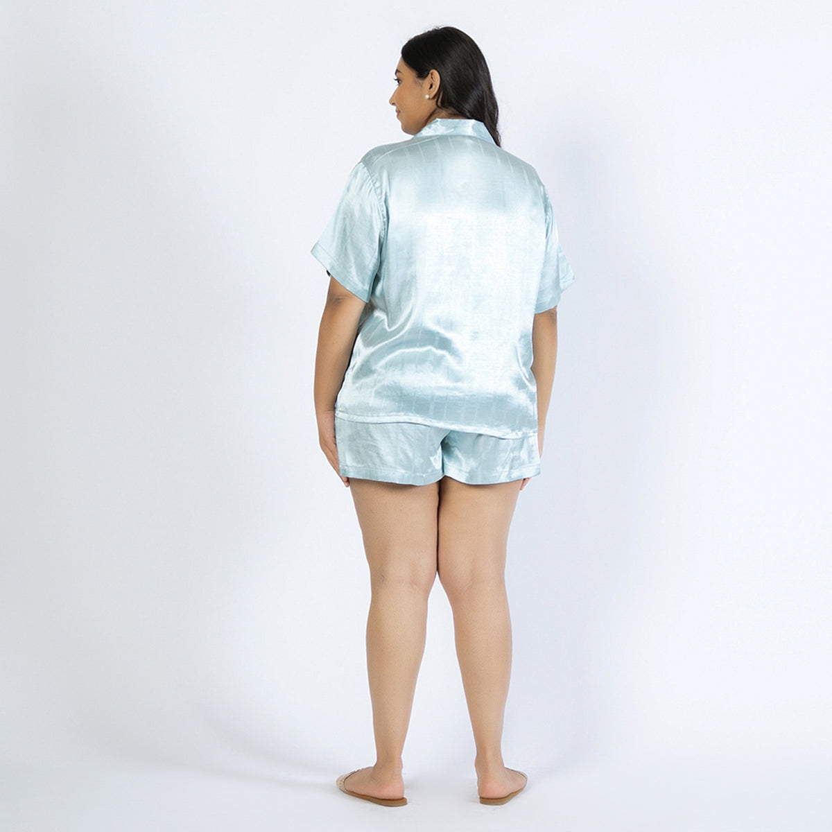 Light Blue Viscose Jacquard Plus Size Short Set