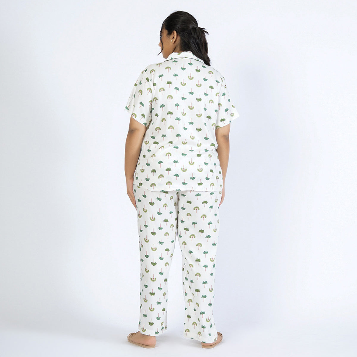 Off-White Palm Print Plus Size Rayon PJ Set