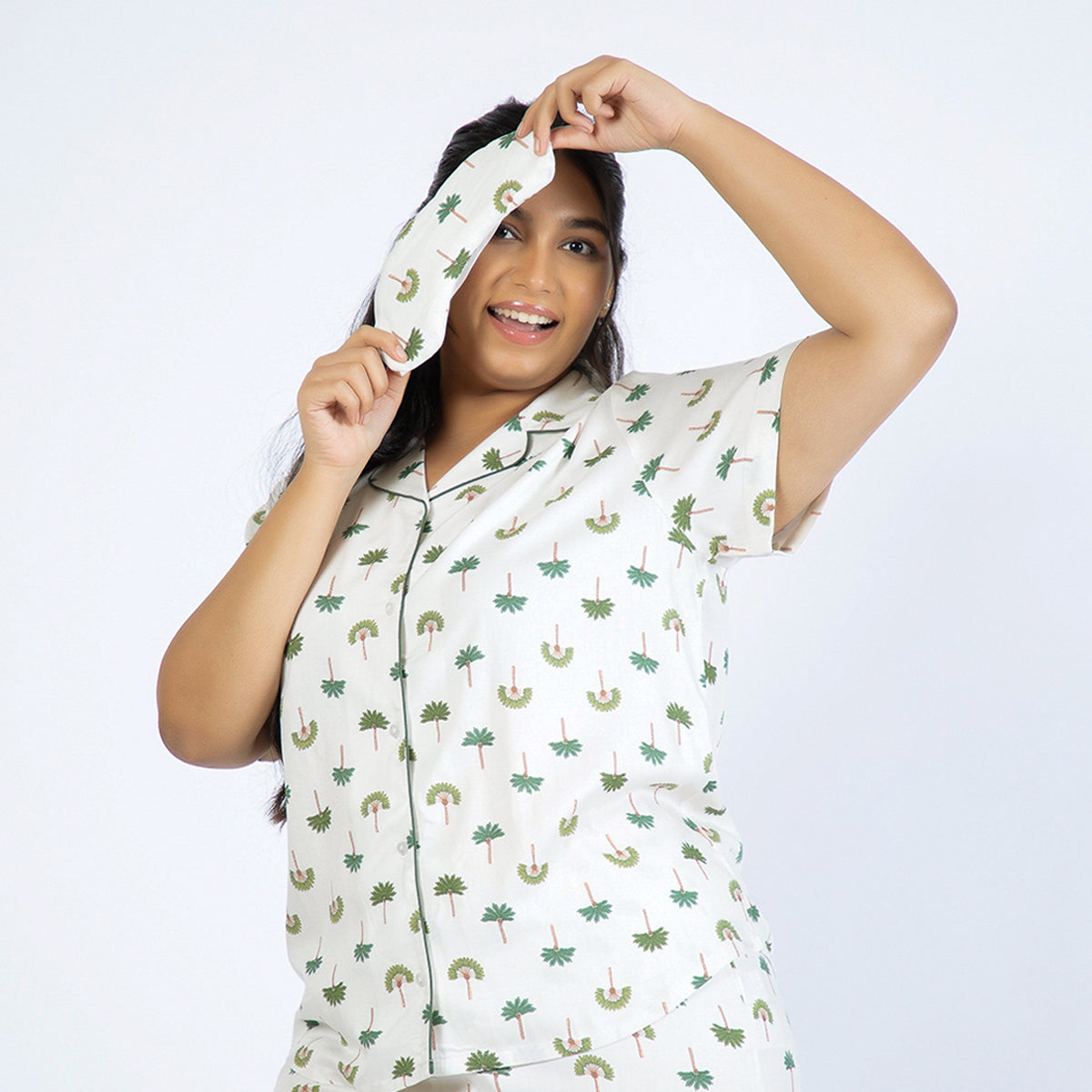 Off-White Palm Print Plus Size Rayon PJ Set