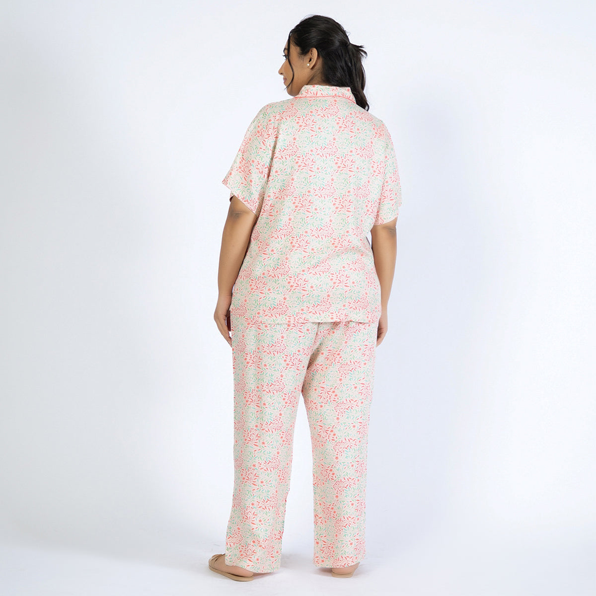 Peach Floral Plus Size Rayon PJ Set