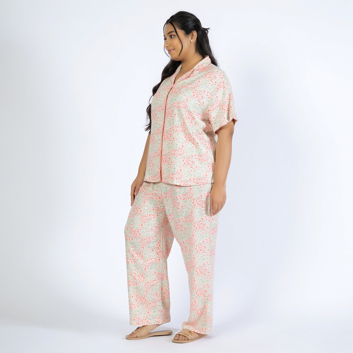 Peach Floral Plus Size Rayon PJ Set