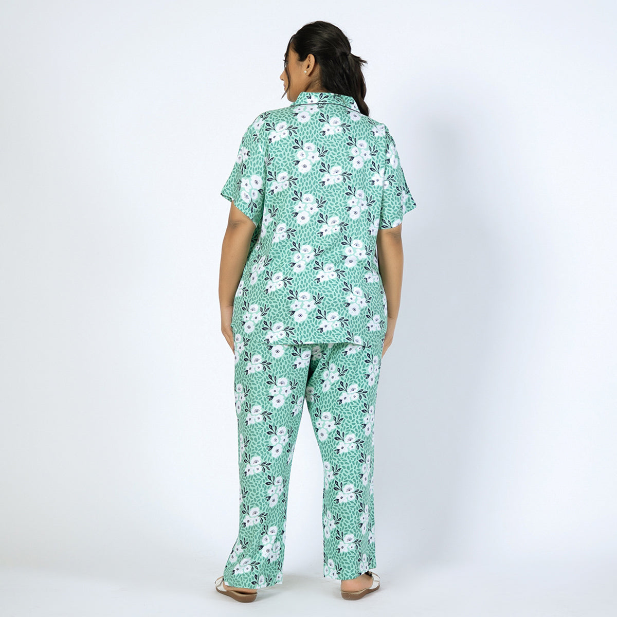 Green Floral Plus Size Rayon PJ Set